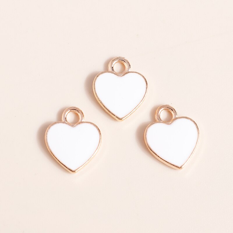 10 Uds. De dijes de corazón esmaltados de 4 colores para accesorios de joyería, abalorios de amor con letras DIY, collares hechos a mano, colgantes, fabricación de pendientes: Chapado en platino