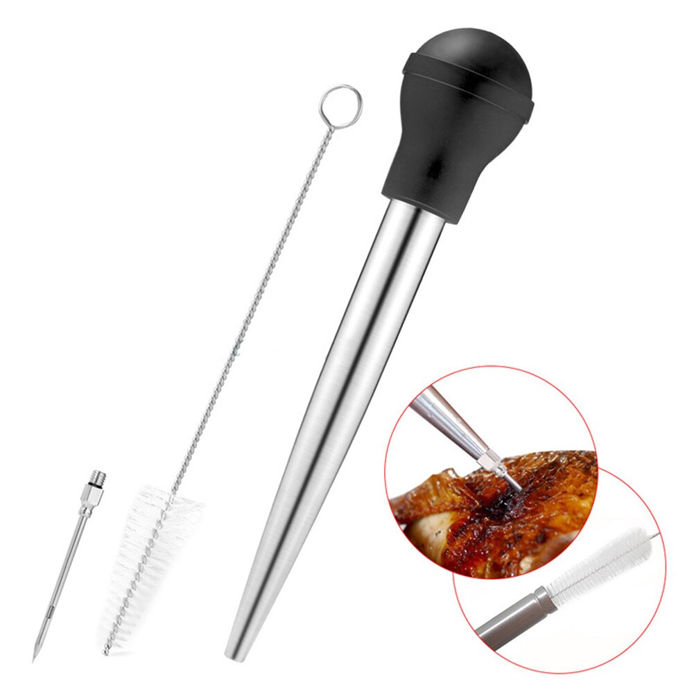 Stainless Steel Chicken Turkey Baster Set Silicone Meat Marinade Injector Including Needle And Brush BBQ Seasoning Kitchen Tools