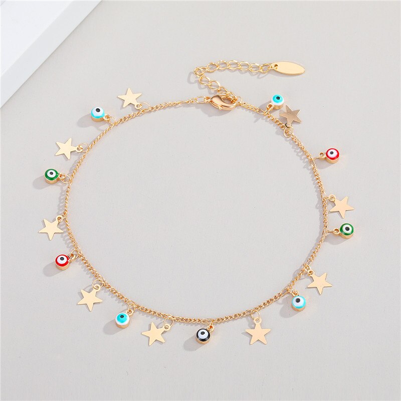 1PC Bohemian Moda Feminina Tornozeleiras Pé Cadeia Olhos Turcos Do Vintage Estrela Sol Cristal Borla Pulseira Perna Cadeia Verão Jóias: xinxin yanjing