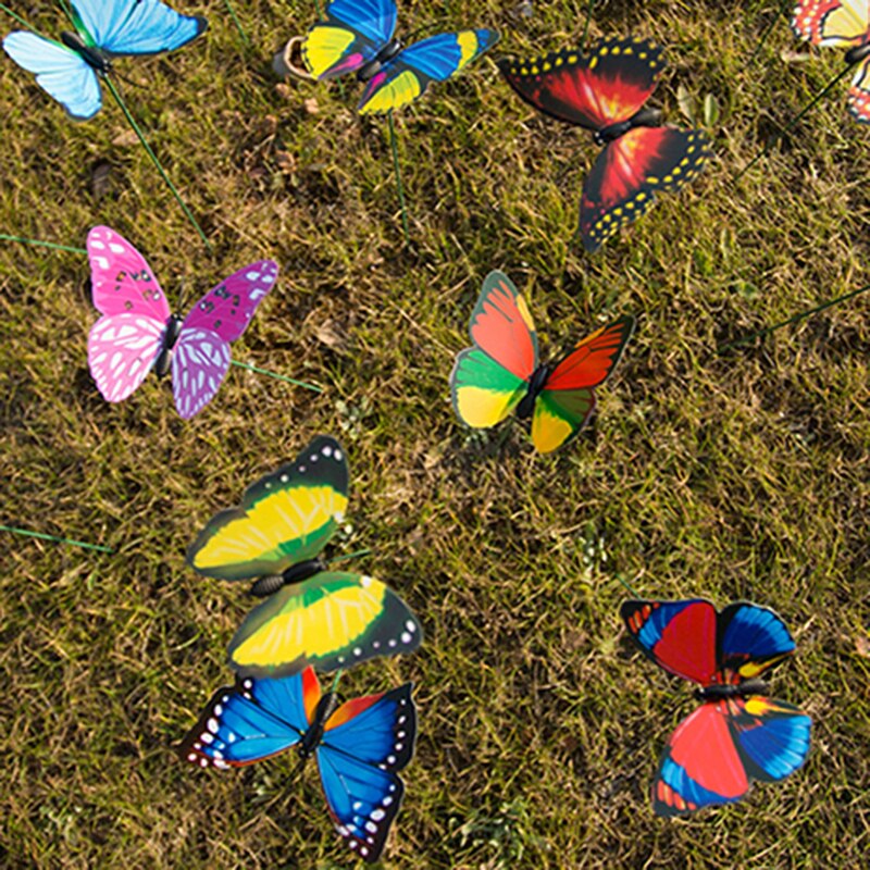 Piquets de jardinage colorés en PVC, 10 pièces, 7CM, papillon, ornement de jardin, Pots d'extérieur, décoration d'arrangement floral, DIY bricolage