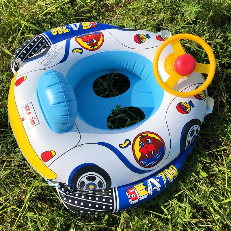 Car Horn Boat 0-6 Years Old Infants And Toddlers Playing In The Water Swimming Seat Steering Wheel With Awning Inflatable Toys