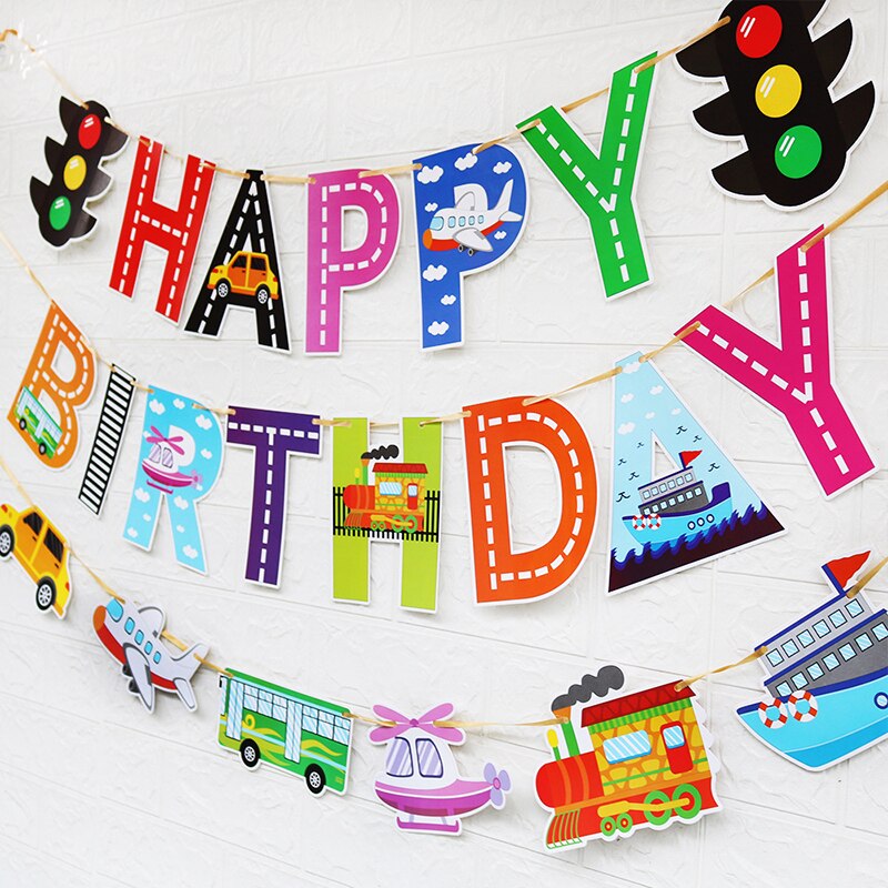 Bannière de transport de feux de circulation, banderole de dessin animé, décorations de fête d&#39;anniversaire pour bébé, décor de bannière d&#39;avion de voiture