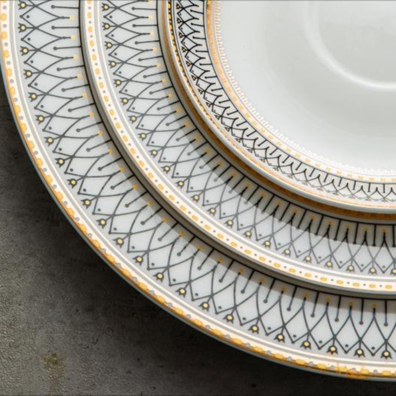 Creatieve Ronde Plaid Westerse Dinerbord Prachtige Bone China Kookplaat Modern Hotel Restaurant Servies Keukengerei