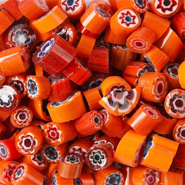 400g/14.11oz Colorful Millefiori Glass Beads Mosaic Tiles Thousand Flower Beads Cylinder Shape DIY Hobbies and Crafts Materials: Red Mix