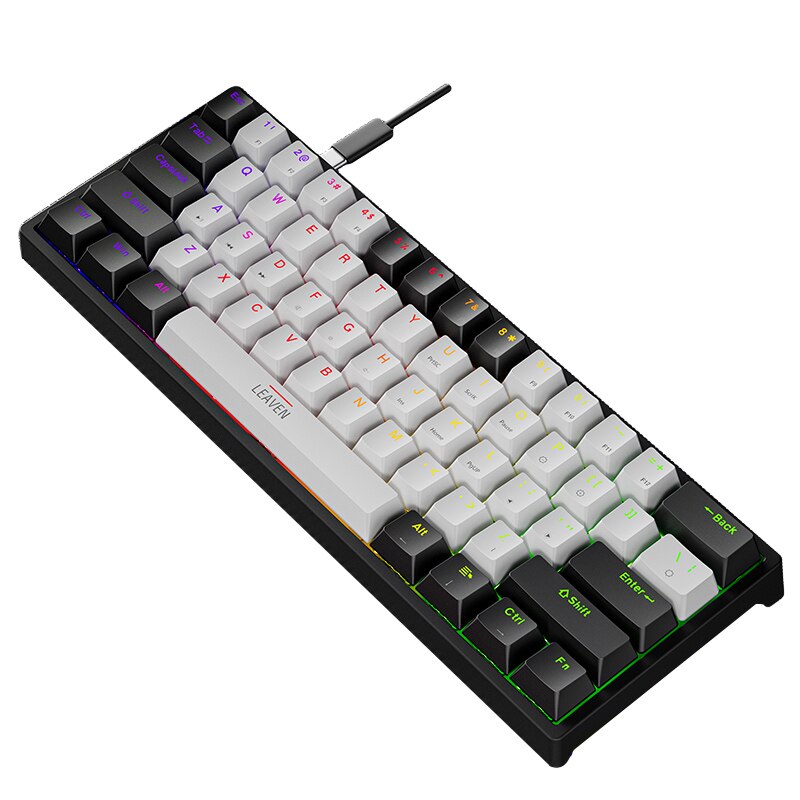 Mini gaming mekanisk tastatur 61 taster type-c blå switch rgb lys justerbar ergonomi kablet tastatur til gamer bærbar pc: Sort hvid