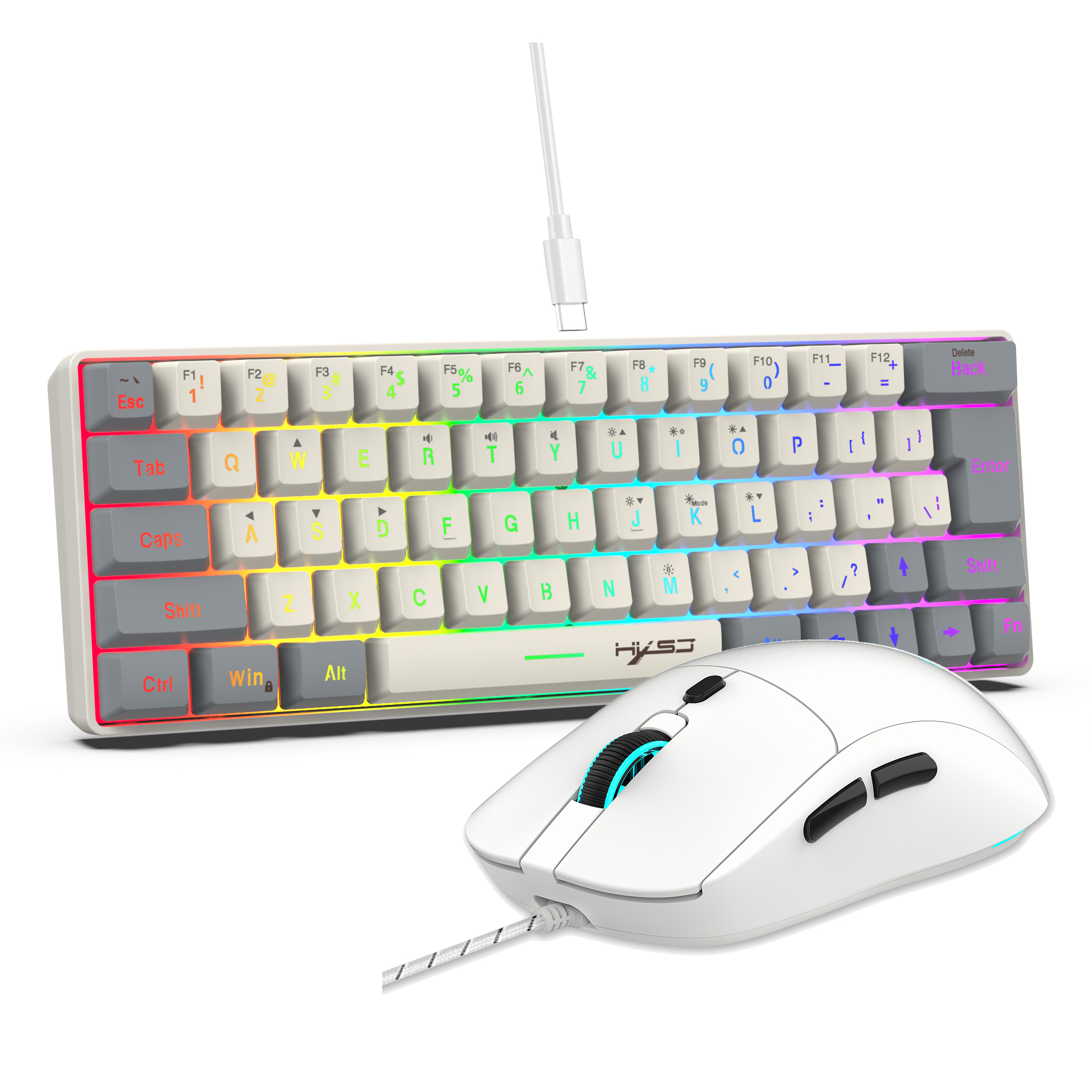 Najlepiej sprzedający się zestaw mini klawiatury i myszy do gier HXSJ 60-procentowe ergonomiczne zestawy laptopów do gier RGB dla klawiatury komputera stacjonarnego