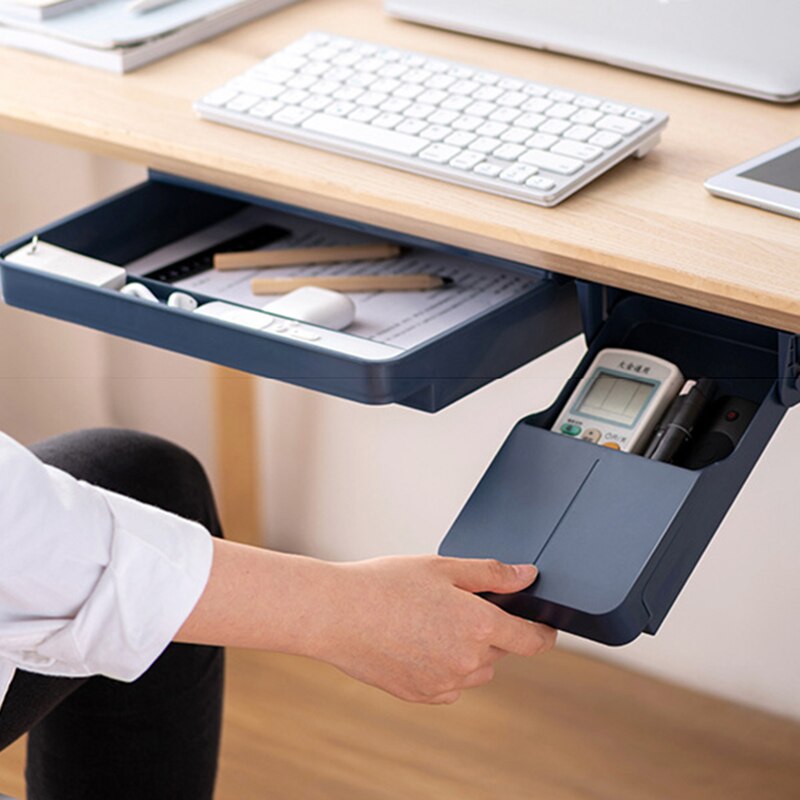 Self Stick Pencil Tray Under Desk Drawer Organizer Table Storage Box Self-adhesive Hidden Organizer Office Stationery Organizer