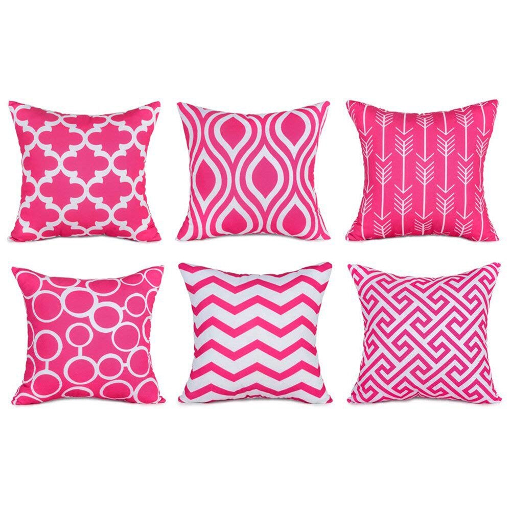 6 stks/set Kussenhoes Plein Katoen Linnen Kussensloop Home Decoratieve Sofa Sierkussen Kussenhoes Woondecoratie: Hot Pink 