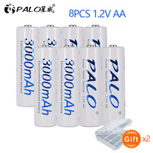PALO 8 stuks AA Batterij 3000mAh 1.2V NI-MH AA oplaadbare batterijen voor camera LED licht Speelgoed MP3 mp4 microfoon batterijen