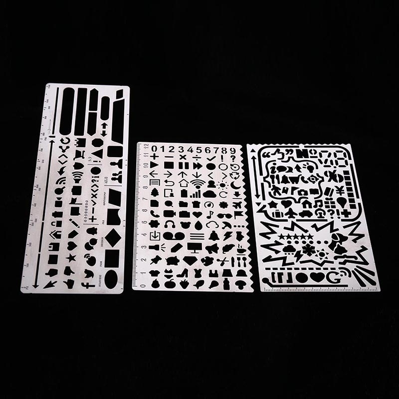 Multifunktionale Edelstahl Hohl Lineal Katze Geometrische Figur Zeichnung Schablonen Vorlagen Metall Lineal Diy Werkzeug Tagebuch Vorlage