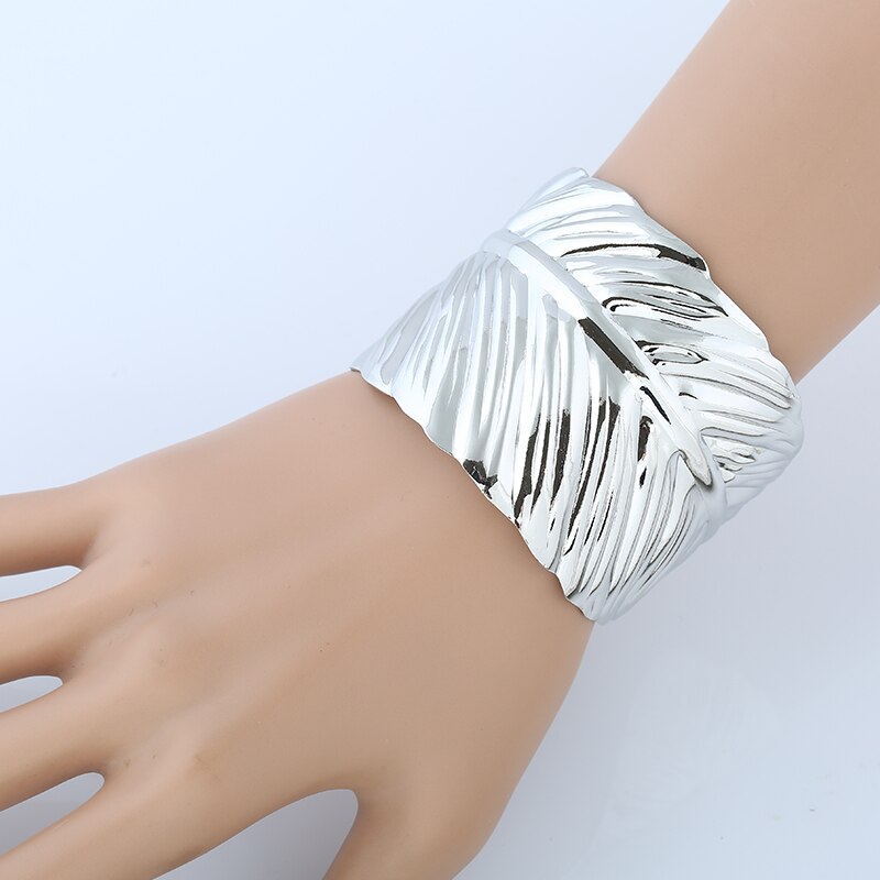 Goud zilver Kleur Armband Manchet Armbanden Voor Vrouwen Grote Armband Punk boom blad Open Armband Mode-sieraden