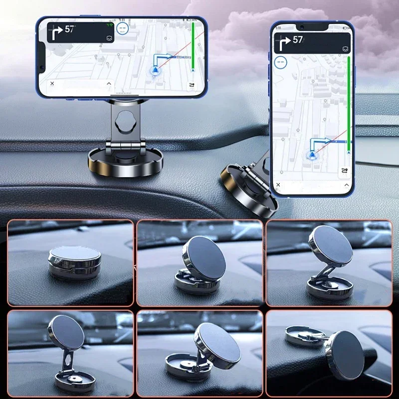2025 Magnetische mobiele telefoonstandaardhouder Opvouwbare autotelefoonhouder 720 ° Rotatie ronde beugel iPhone-accessoires Android