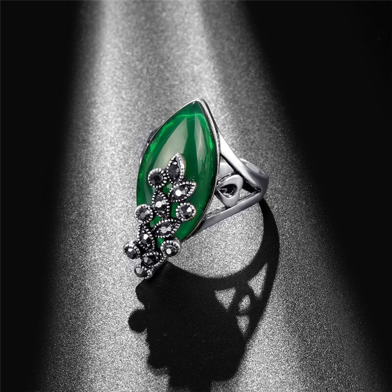Jahrgang Oval Grün Zirkon Ethnische Ringe Für Frauen Zubehör groß Ringe Schwarz Kristall Partei Ring Damen Weibliche Frauen Hochzeit Ring