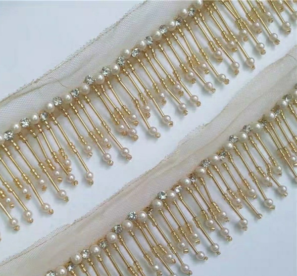 6cm Wide Pearl Beaded Fringe Dancewear Wedding Dress Costumes DIY Sewing Supplies