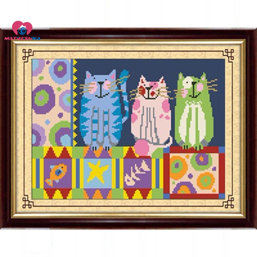 150 x 105 Lattice beads embroidery kit three cats ... – Grandado