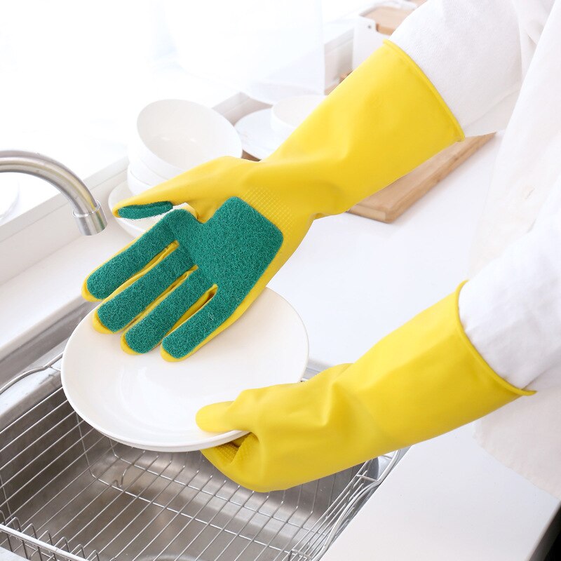 Sponge cleaning gloves Kitchen durable household gloves with scouring pad waterproof dish washer glove