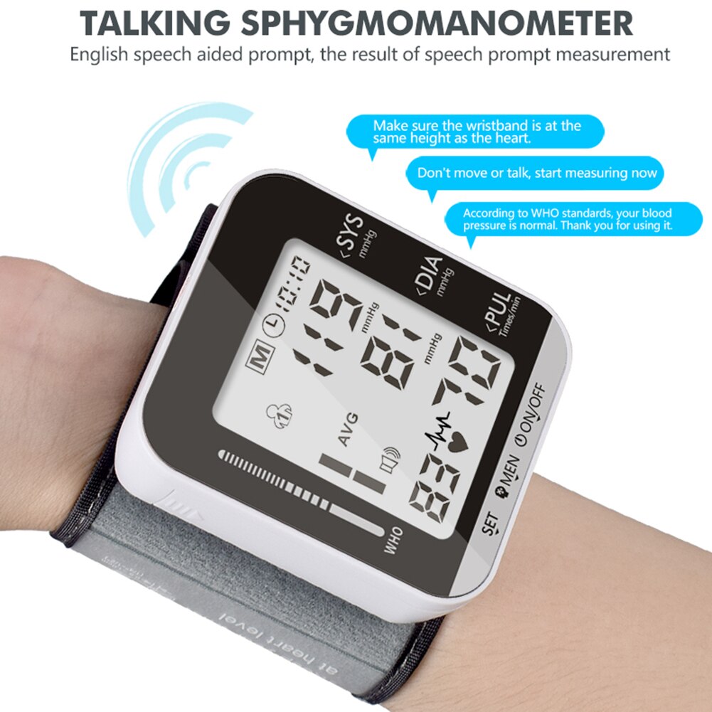 USB Rechargeable Household Digital Wrist Sphygmomanometer Voice Blood Pressure Pulse Rate Meter Tonometer Blood Pressure Care