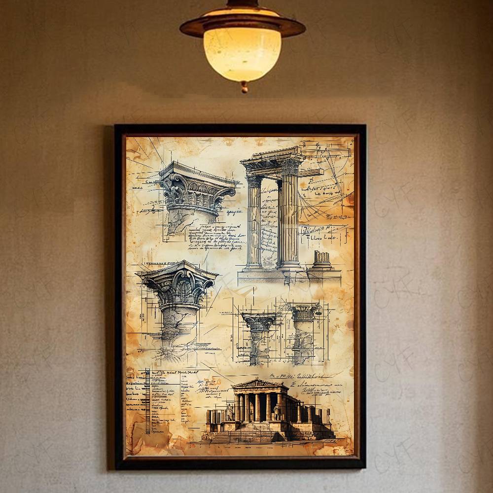 Retro Roman Architectural Poster Home Living Bed Room Bar Hallway Sticky Wall Art Printing Waterproof Aesthetic Decor: Small / Blue