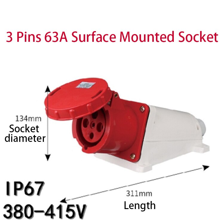 Industrial Plug Socket Waterproof Aviation Explosion-proof Connector Surface And Concealed 3 4 5 Core Pins 63A/125A IP67: 4 Pins 63A Surface