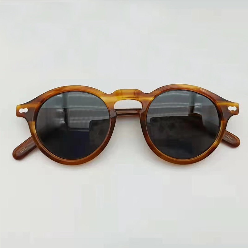 Lemtosh runda solglasögon herr johnny depp polariserade solglasögon kvinna lyxmärke vintage acetatbåge mörkerseende glasögon: Vit / Beige