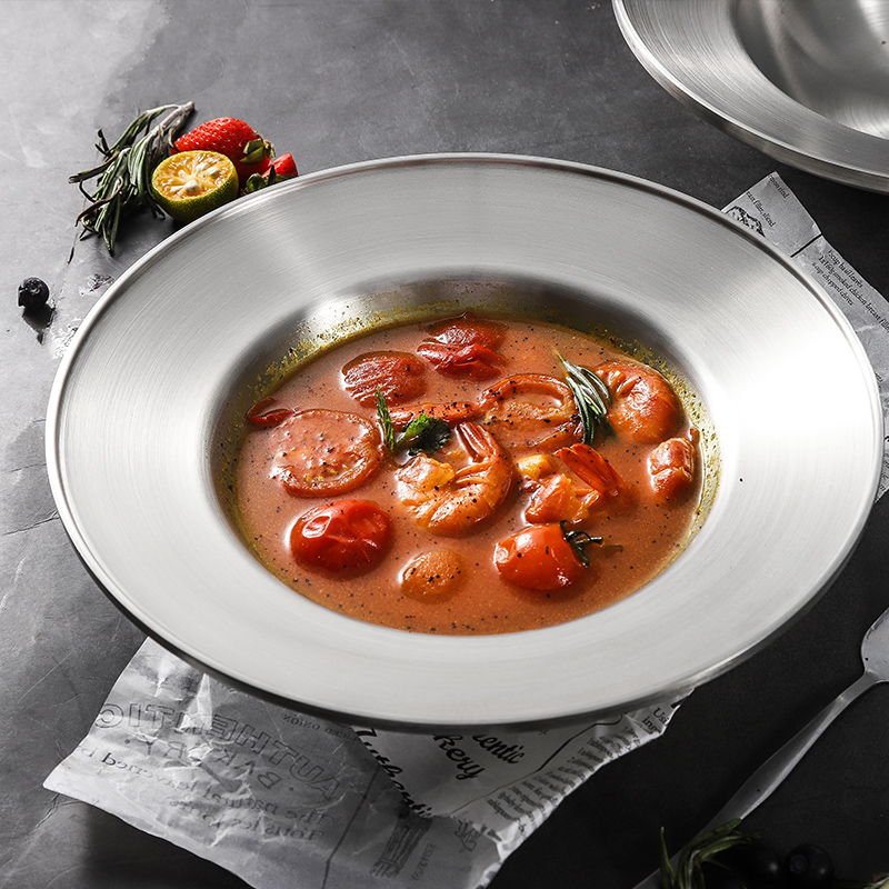 ONLYCOOK Pasta Dish 304 Stainless Steel Pasta Plate 25/27cm Double Insulated Stainless Steel Plate