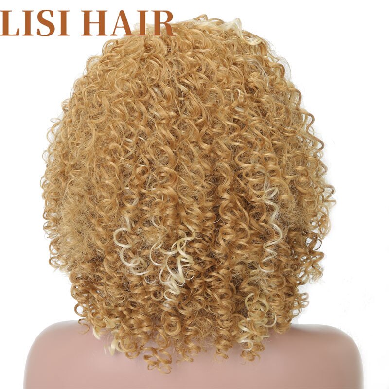LISI pelucas de pelo corto rizado blanco mezcla de Color rubio para mujeres pelo sintético de fibra de alta temperatura tamaño medio