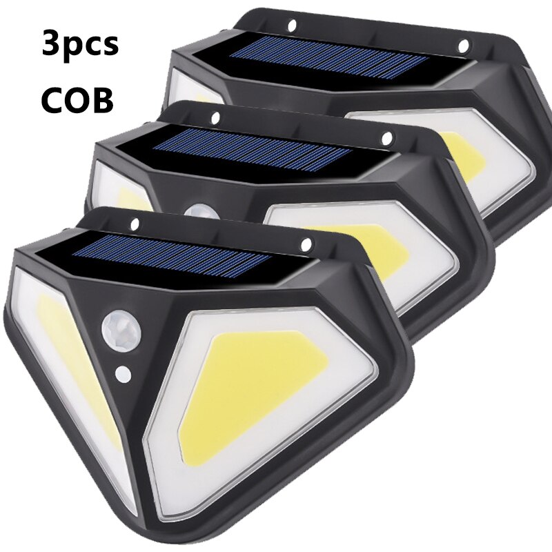102 LED Solar Light Built in Battery Outdoor Lamp Powered Sunlight Waterproof Motion Sensor Street Light for Garden Decoration: 3PCS (COB)