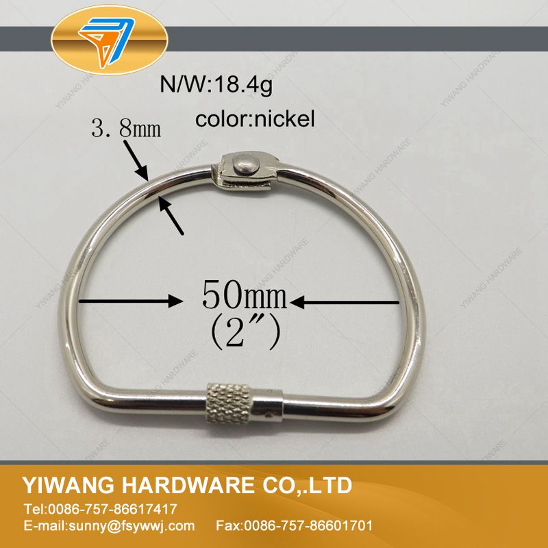 Manufacturer direct D-shape key ring nickel plating screw lock binding ring cards binder ring hanging ring: 50mm