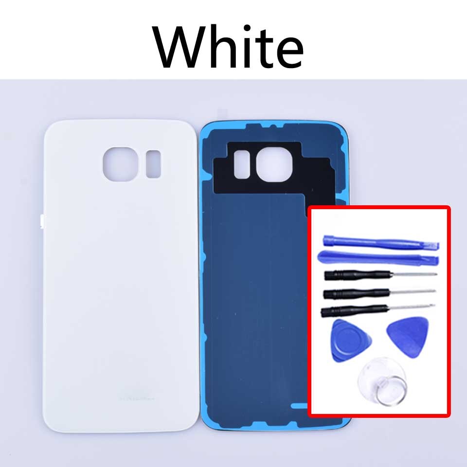 Batterij achterklep voor samsung galaxy  s6 g920 g920f g920a g920fd g920i behuizing achterklep vervangende onderdelen: Wit-met gereedschap
