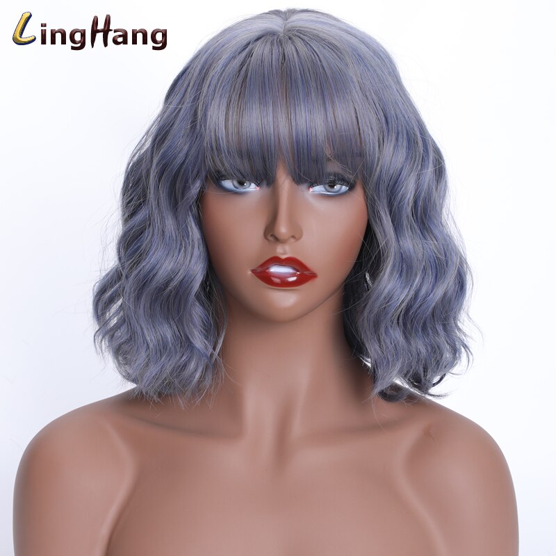 Linghang kortbølgebånd pannelugg parykk 15 farger høytemperatur syntetisk parykk egnet til hvite/svarte kvinner: Wumailan