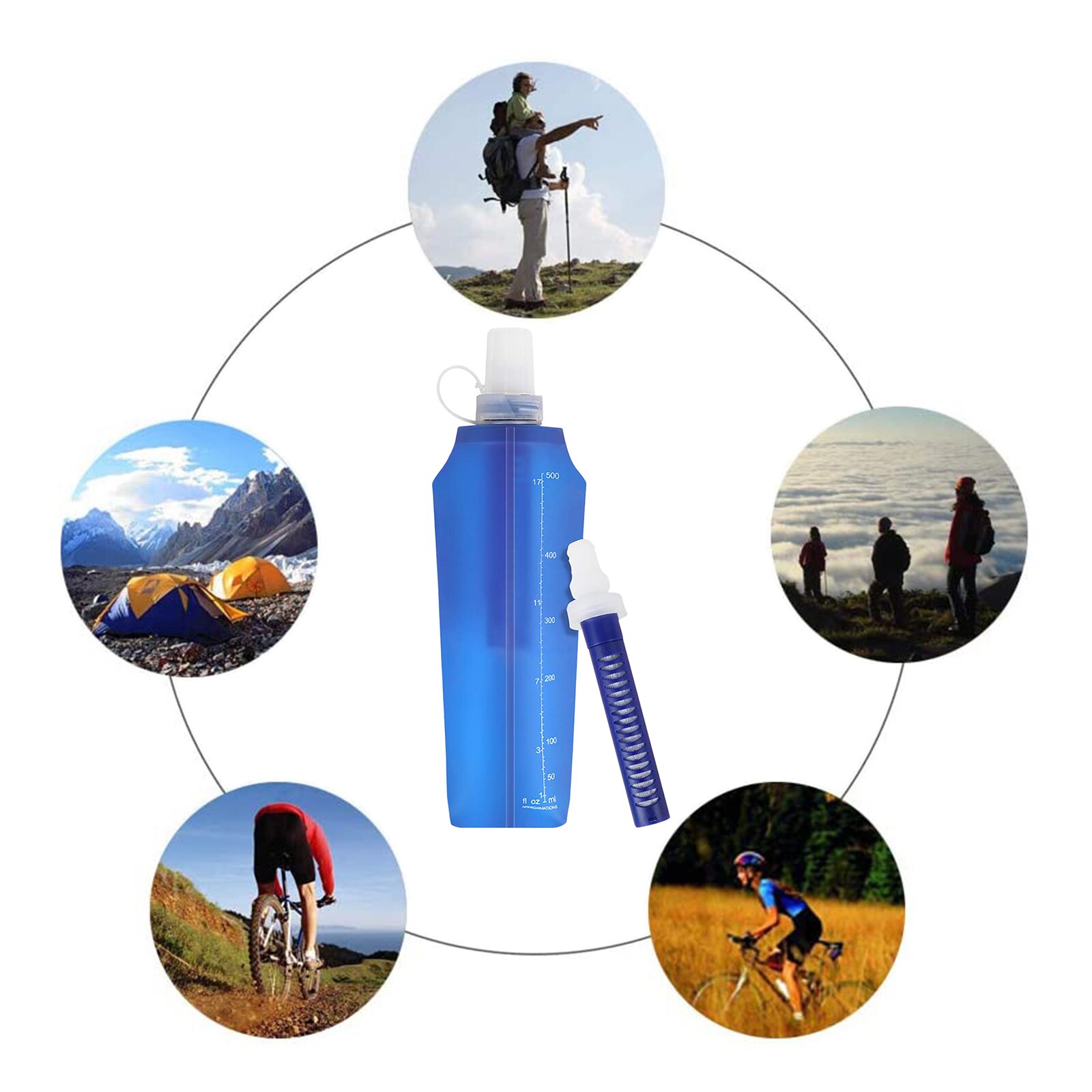 Opvouwbare Water Filter Fles Bpa Gratis Gefilterd Water Bag Voor Camping