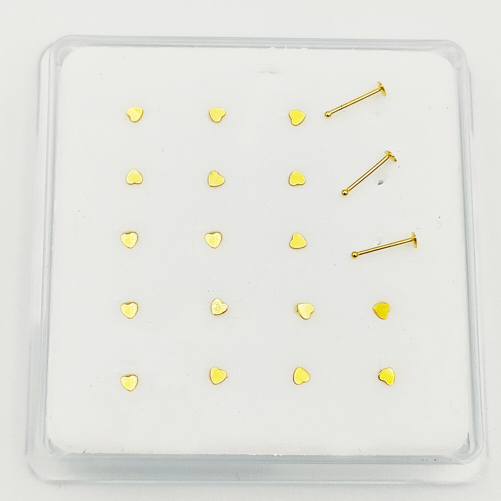 925 Sterling Zilveren Hart Neus Stud Tiny Neus Pin Piercing Sieraden 20 Stks/pak: Gold ball end