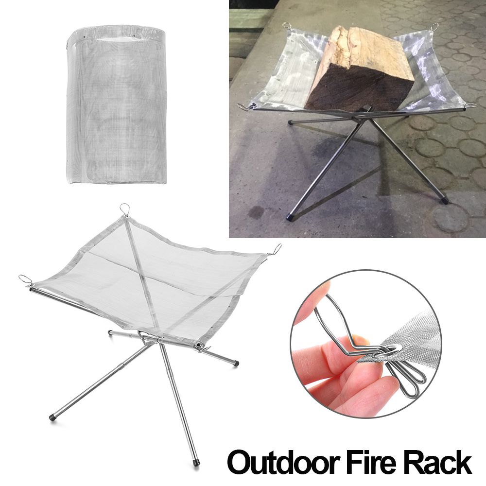 Bærbar udendørs bålplads kollapsende stålnet pejs - perfekt til camping, baghave og have - bæretaske inkl.