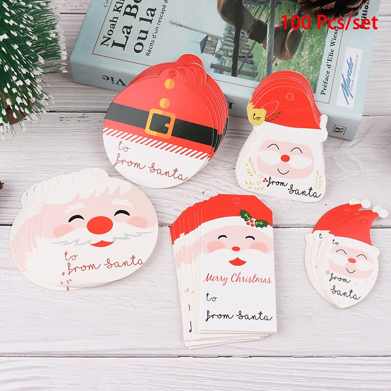 100Pcs Kerst Decoratie Witte Kaart Tag Label Kerst Kraftpapier Cadeau Labels Wikkelen Decor Card Hang Tags