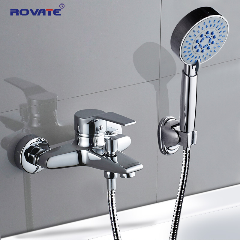 ROVATE Bathtub Faucet Brass 2-Function Outlet Wall Mounted Bath Shower Faucets Mixer Tap Chrome Finished