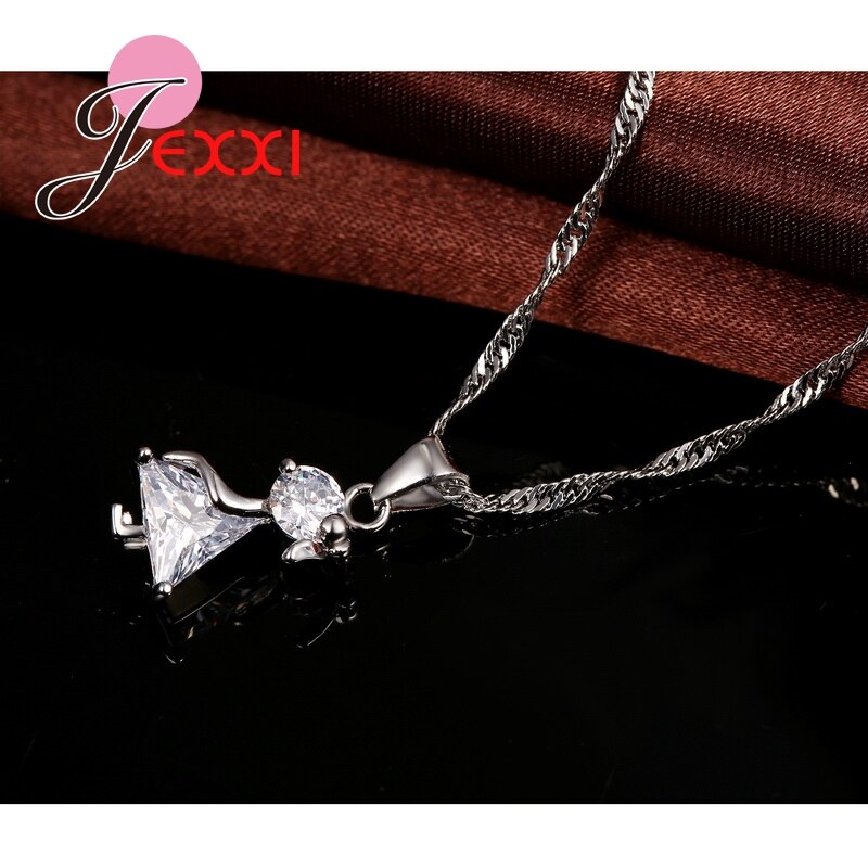 Simple 925 en argent Sterling ensembles de bijoux de mariage zircon cubique CZ cristal danse fille collier boucles d'oreilles ensemble de bijoux