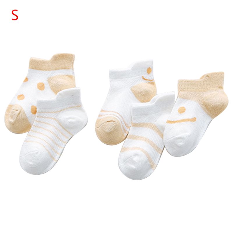 5 Paare/satz Kleinkind Baumwolle Socken Baby Jungen Mädchen Anti Unterhose Gittergewebe Atmungsaktiv Bequeme Socken Mit Druck Streifen: Beige / 18m