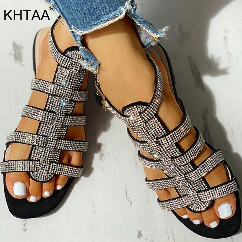 Dames glitter gladiator sandalen dames enkelbandjes dames outdoor rome kristal bling dames strandschoenen dames