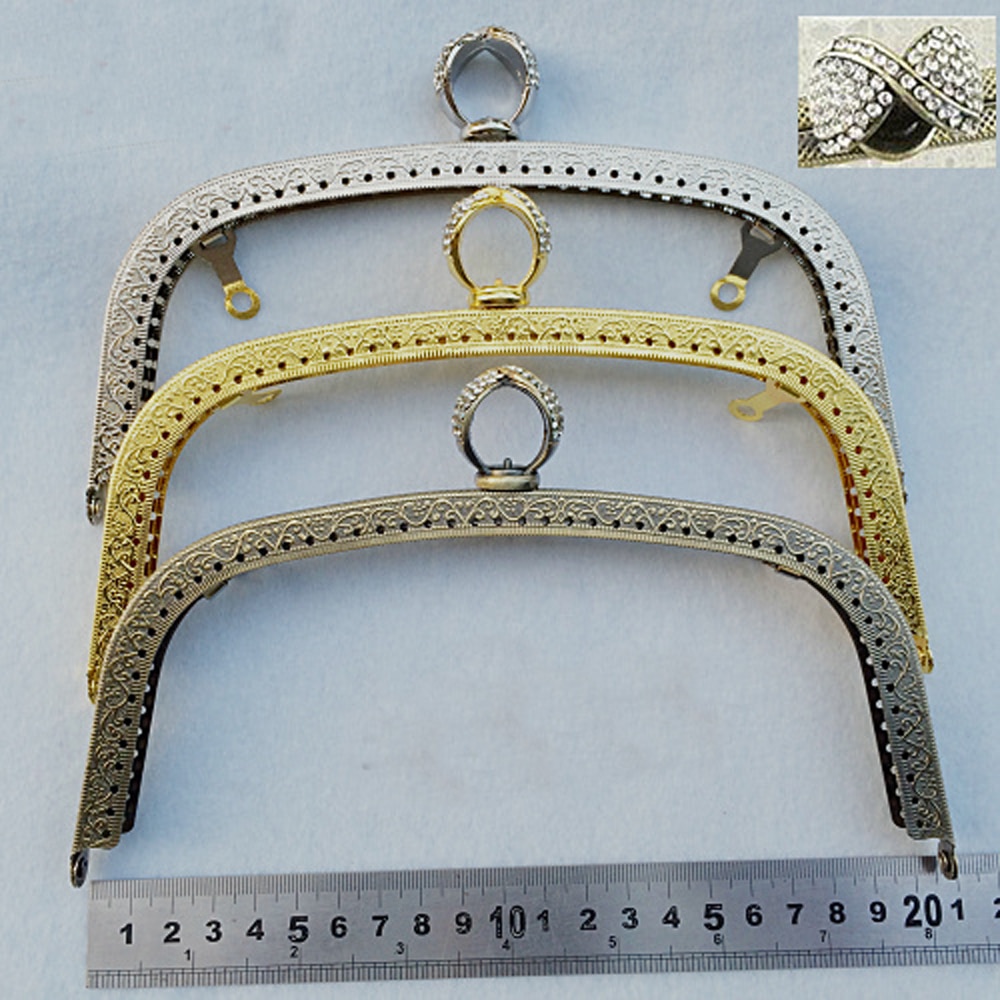 Golden zilver brons kleur diamant gesp vrouwen coin bag metalen sluiting DIY purse frame 5 stks/partij