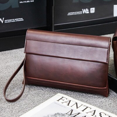 Men Envelope Bags Large Capacity Zipper Mens Clutches Wristlet Purse Handbag Evening Bag Mobile Pouch: Coffee