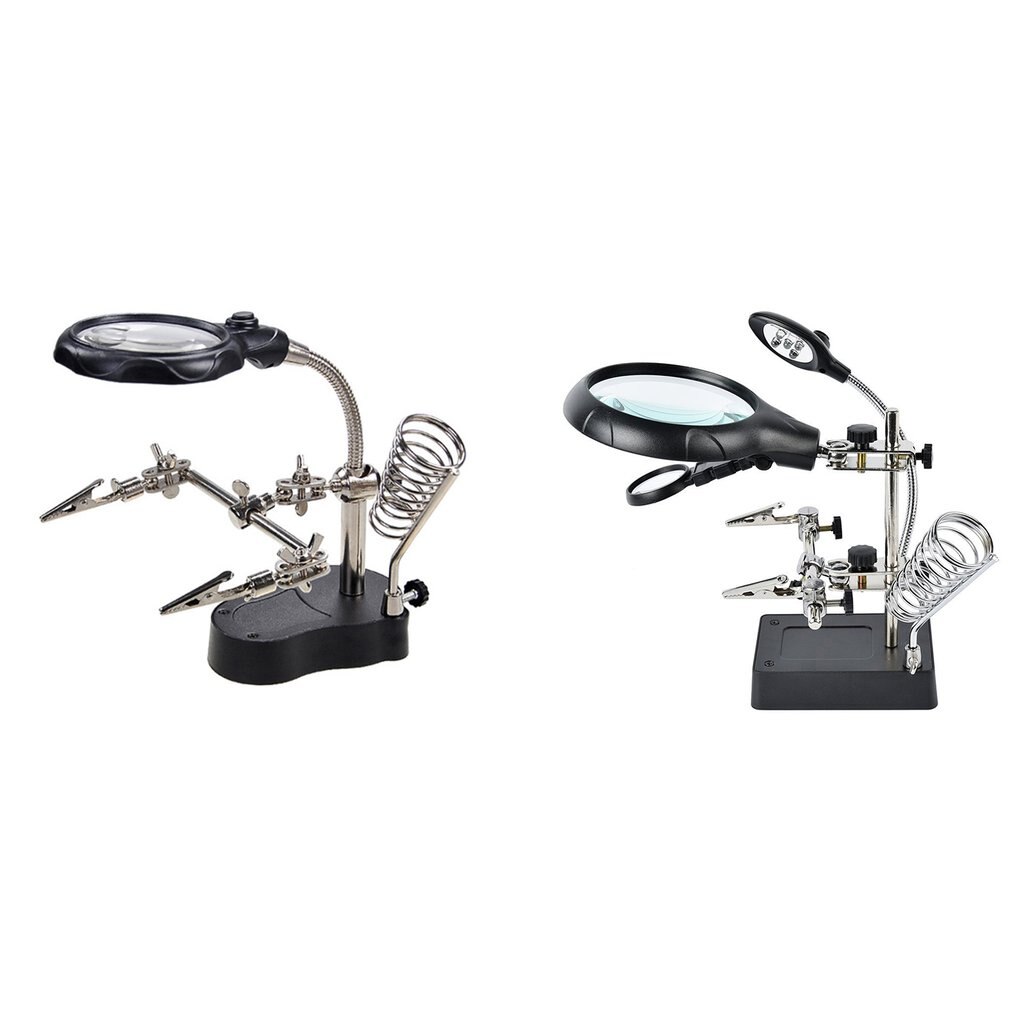 Soldering Iron Station Stand With Welding Magnifying Glass Clip Clamp Third Hand Helping Desktop Magnifier Soldering