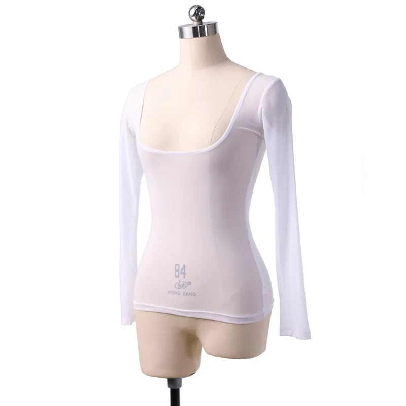 Dames lange mouw doorzichtige mesh pure crop top blouse shirt pull-on bodycon tee danser basiskleding sexy transparant naakt rood: Beige