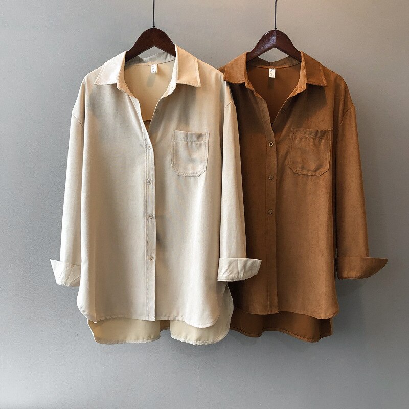 Blusa de estilo Retro con manga larga para verano, Camisa lisa con solapa y luz para mujer,