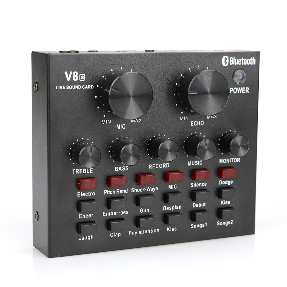 External Sound Card Audio Interface for Computer Recording Live DJ Sound Mixer Phone Voice Changer with Bluetooth