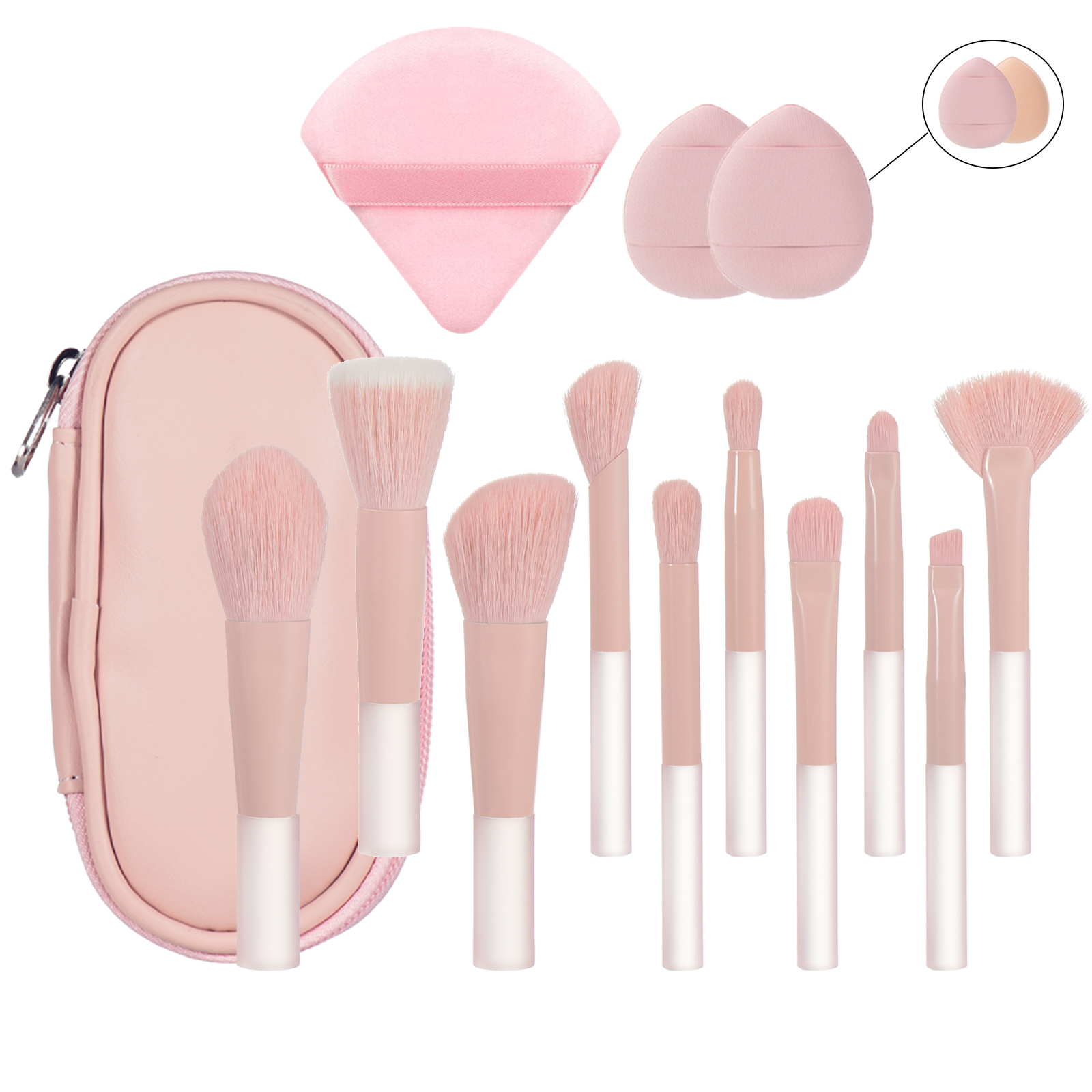 10 Mini brocha de maquillaje negra, herramienta de maquillaje portátil de viaje, esponja de maquillaje, brocha de palma, juego de herramientas de maquillaje: Transparente