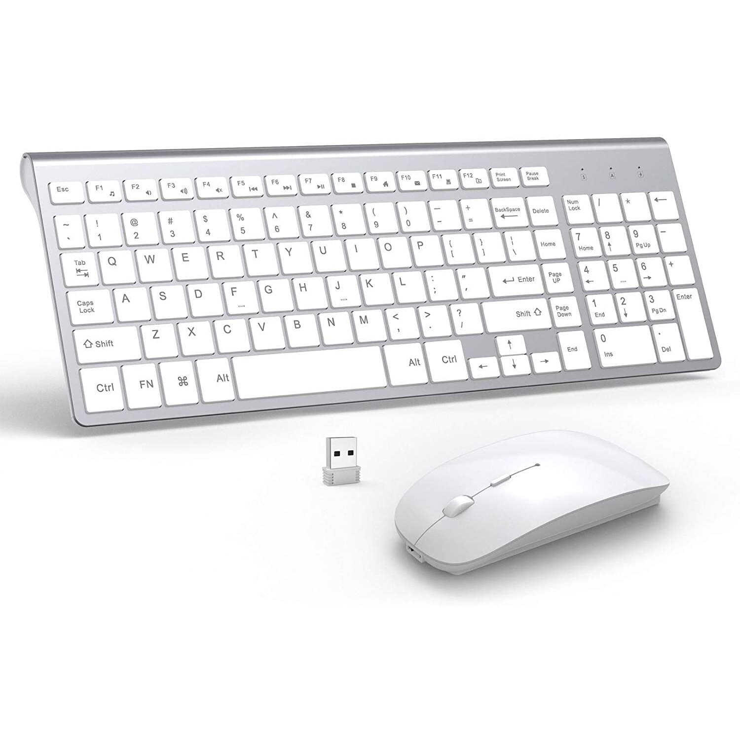 Wireless Keyboard and Mouse Combo, Full-size keyboard,，Slient Click Mouse for PC, Laptop, Desktop, Windows, Mac OS(Silver White): Default Title
