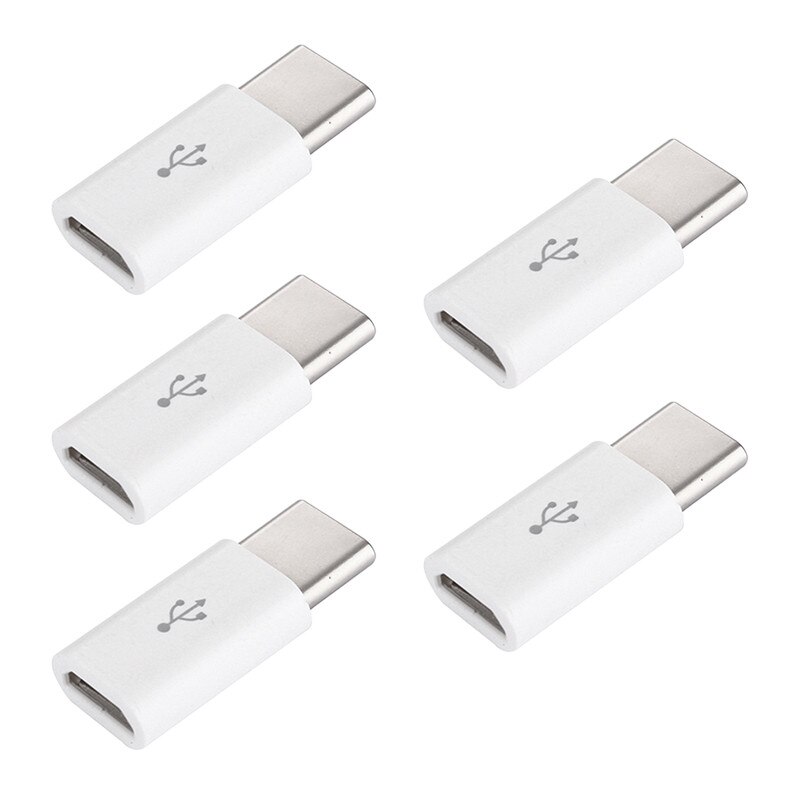 5 pces usb tipo c 3.1 conector masculino para micro usb conversor fêmea USB-C mini adaptador de alta velocidade de alta qualidade para o telefone: white 5pcs