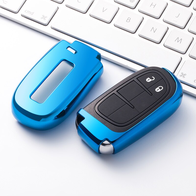 TPU Car Key Cover For Dodge Charger For Jeep Renegade Grand Cherokee For Chrysler 200 300 Key Fob Case For Car: A-blue