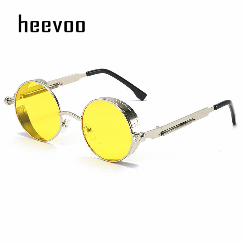 Metal Steam Punk Sunglasses Men Women Round Mirror Glasses Brand Vintage Sun Glasses Retro Eyeglasses UV400: WHITE