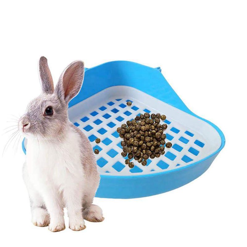 Bandeja de arena para conejo y hámster, esquinero orinal para animales pequeños, azul: Default Title